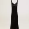 Schwarzes Slipdress für Damen mit Samteffekt