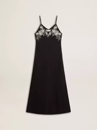 Schwarzes Slipdress für Damen mit Stickerei