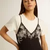 Schwarzes Slipdress für Damen mit Stickerei