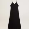 Schwarzes Slipdress für Damen mit Stickerei
