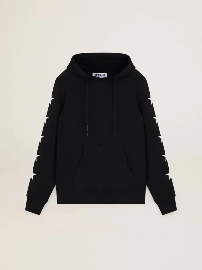 Schwarzes Sweatshirt aus der Alighiero Star Collection mit kontrastierenden weißen Sternen Schwarzes Sweatshirt aus der Alighiero Star Collection mit kontrastierenden weißen Sternen