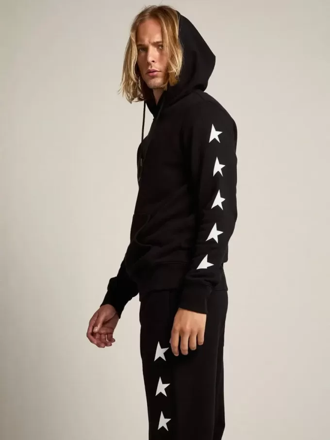 Schwarzes Sweatshirt aus der Alighiero Star Collection mit kontrastierenden weißen Sternen Schwarzes Sweatshirt aus der Alighiero Star Collection mit kontrastierenden weißen Sternen