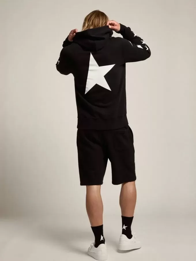 Schwarzes Sweatshirt aus der Alighiero Star Collection mit kontrastierenden weißen Sternen Schwarzes Sweatshirt aus der Alighiero Star Collection mit kontrastierenden weißen Sternen