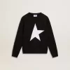 Schwarzes Sweatshirt für Jungen mit weißem Maxi-Stern auf der Vorderseite