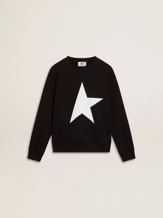 Schwarzes Sweatshirt für Jungen mit weißem Maxi-Stern auf der Vorderseite