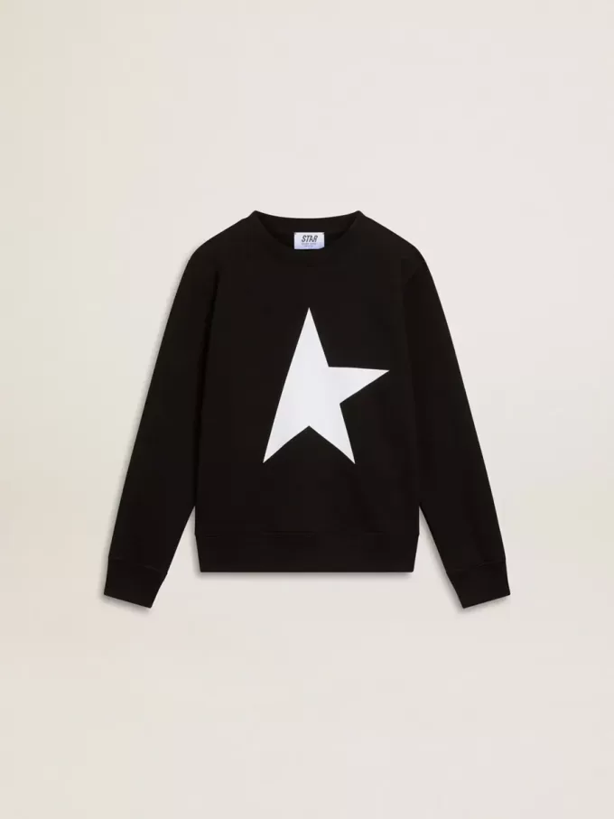Schwarzes Sweatshirt für Jungen mit weißem Maxi-Stern auf der Vorderseite