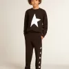 Schwarzes Sweatshirt für Jungen mit weißem Maxi-Stern auf der Vorderseite