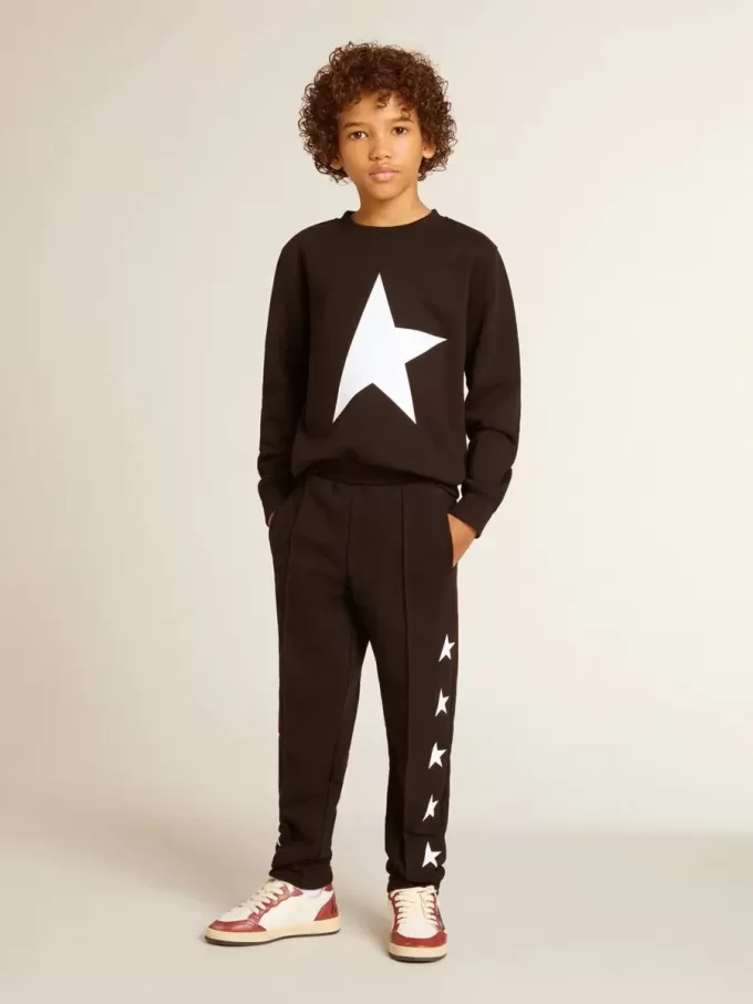 Schwarzes Sweatshirt für Jungen mit weißem Maxi-Stern auf der Vorderseite