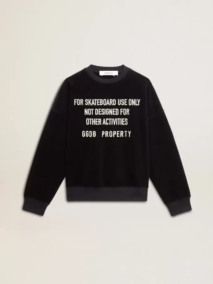 Schwarzes Sweatshirt mit Rundhalsausschnitt und gesticktem Schriftzug Schwarzes Sweatshirt mit Rundhalsausschnitt und gesticktem Schriftzug