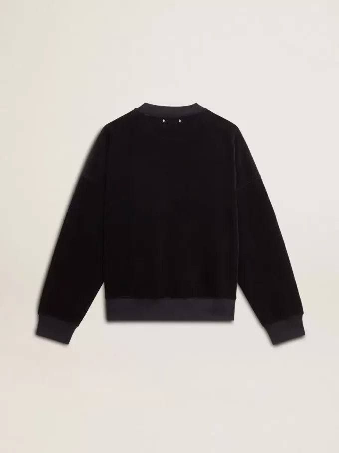 Schwarzes Sweatshirt mit Rundhalsausschnitt und gesticktem Schriftzug Schwarzes Sweatshirt mit Rundhalsausschnitt und gesticktem Schriftzug
