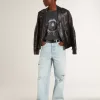 Schwarze Herren-Bikerjacke aus Leder mit Glanzeffekt