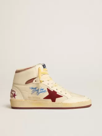 Sky-Star aus beigem Nylon und Nappa mit granatrotem Wildlederstern