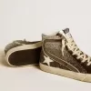 Slide-Sneaker für Damen in Schwarz und Silberglitter mit Lederstern und Metallic-Flash Slide-Sneaker für Damen in Schwarz und Silberglitter mit Lederstern und Metallic-Flash