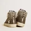 Slide-Sneaker für Damen in Schwarz und Silberglitter mit Lederstern und Metallic-Flash Slide-Sneaker für Damen in Schwarz und Silberglitter mit Lederstern und Metallic-Flash