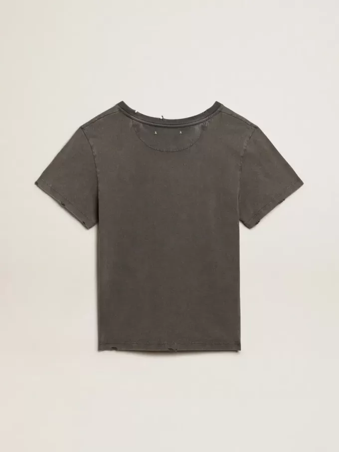 Slim-Fit-T-Shirt in Anthrazitgrau mit Used-Look