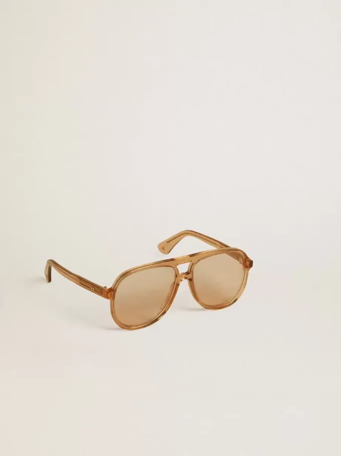 Sonnenbrille im Aviator-Stil mit honigfarbenem Rahmen und Gläsern Sonnenbrille im Aviator-Stil mit honigfarbenem Rahmen und Gläsern