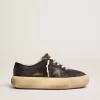 Space-Star-Herrenschuhe aus gestepptem schwarzem Nylon mit Lammfellfutter