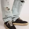 Space-Star-Herrenschuhe aus gestepptem schwarzem Nylon mit Lammfellfutter