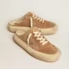Space-Star Sabot-Schuhe für Damen aus tabakfarbenem Wildleder mit Lammfellfutter Space-Star Sabot-Schuhe für Damen aus tabakfarbenem Wildleder mit Lammfellfutter