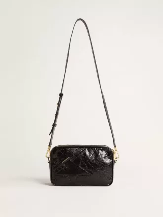 Star Bag aus glänzendem schwarzem Leder mit Ton-in-Ton-Stern