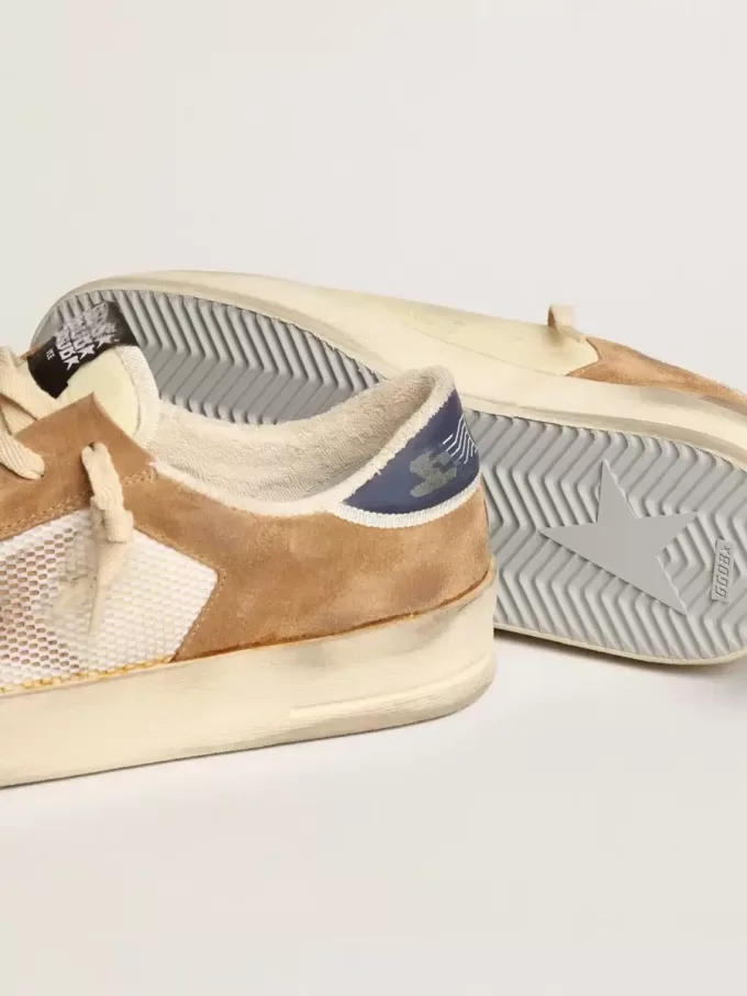 Stardan aus beigem Nylon und Mesh mit Einsätzen aus tabakfarbenem Wildleder