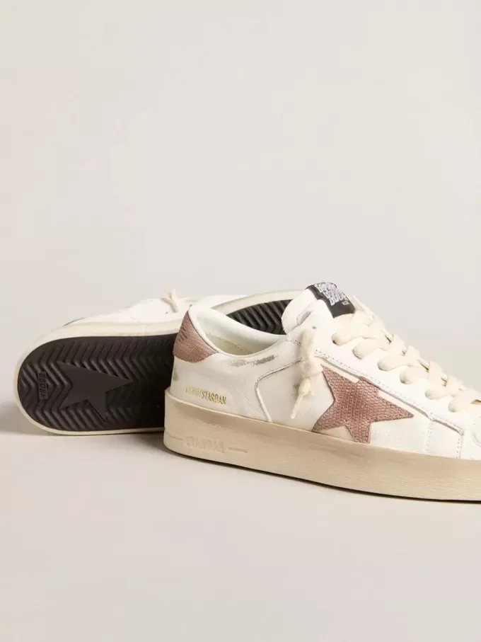 Stardan Sneakers mit rosa strukturiertem Lederstern und Fersenlasche Stardan Sneakers mit rosa strukturiertem Lederstern und Fersenlasche