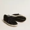 Super-Star aus schwarzem Wildleder mit Swarovski-Kristallen und schwarzem Wildlederstern