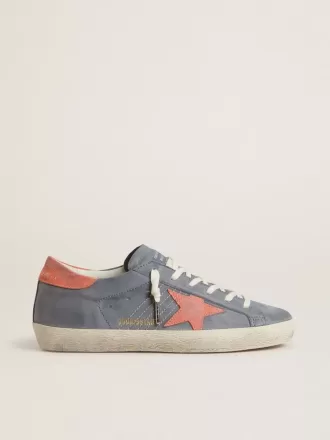 Super Star für Damen aus blauem Nubukleder mit rosa Wildlederstern und Fersenlasche