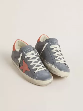 Super Star für Damen aus blauem Nubukleder mit rosa Wildlederstern und Fersenlasche