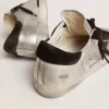 Super-Star für Damen aus silbernem Leder mit kontrastierenden Einsätzen