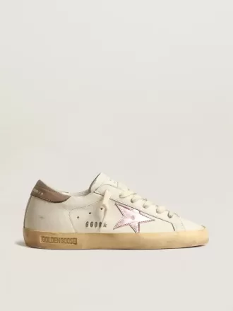 Super-Star für Damen aus weißem Nappaleder mit rosa Metallic-Lederstern