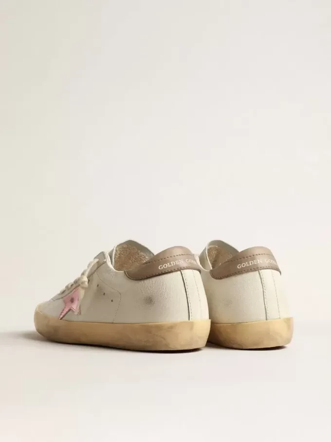 Super-Star für Damen aus weißem Nappaleder mit rosa Metallic-Lederstern