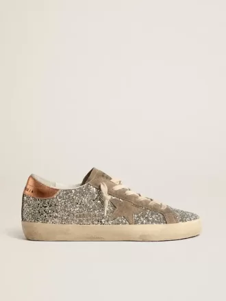 Super-Star für Damen in Platin-Glitzer mit taubengrauem Wildlederstern