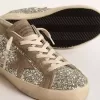 Super-Star für Damen in Platin-Glitzer mit taubengrauem Wildlederstern