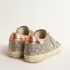 Super-Star für Damen in Platin-Glitzer mit taubengrauem Wildlederstern
