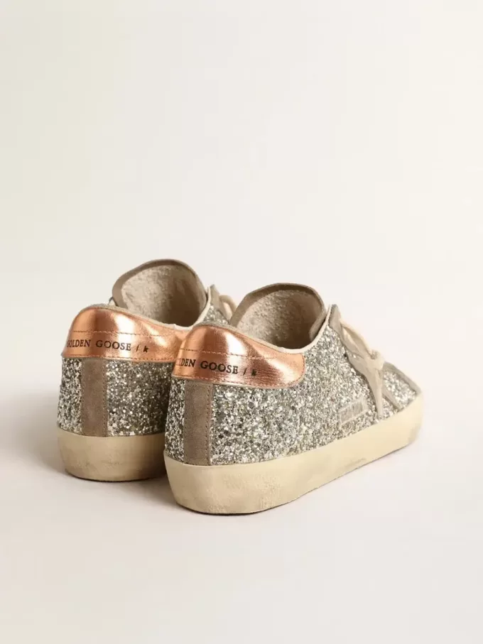 Super-Star für Damen in Platin-Glitzer mit taubengrauem Wildlederstern