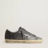 Super Star für Damen mit glitzerndem Obermaterial und silbernem Metallic-Lederstern