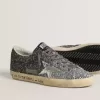 Super Star für Damen mit glitzerndem Obermaterial und silbernem Metallic-Lederstern