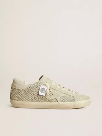 Super-Star für Damen mit grauem Wildlederstern und Swarovski-Kristall-Mesh