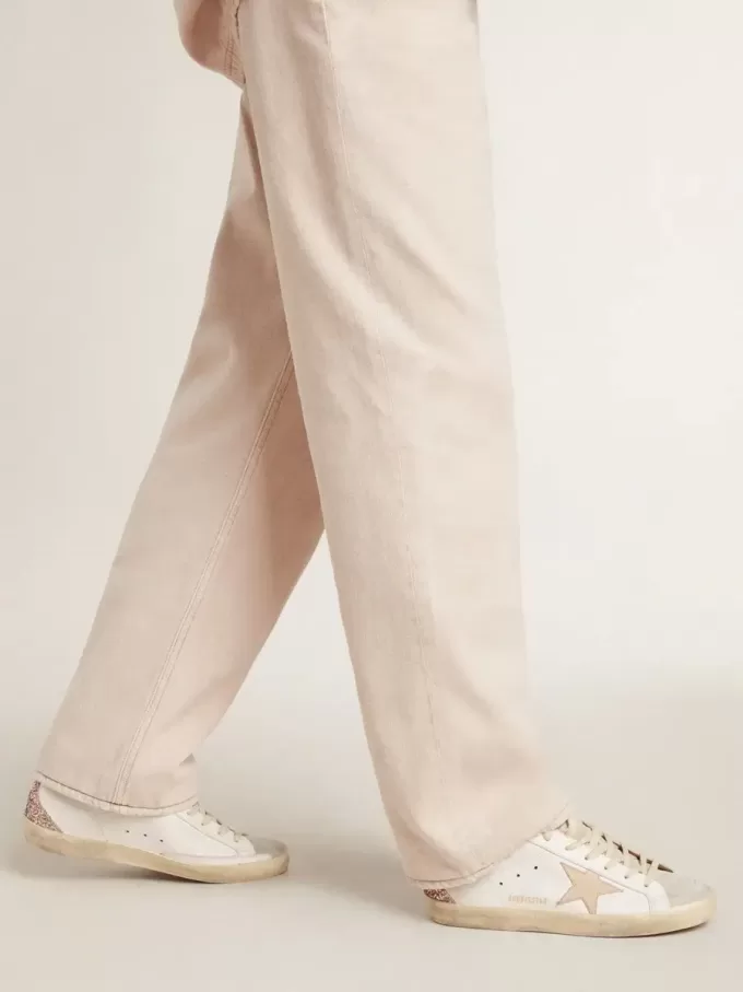 Super-Star für Damen mit nudefarbenem Lederstern und goldglitzernder Fersenlasche Super-Star für Damen mit nudefarbenem Lederstern und goldglitzernder Fersenlasche