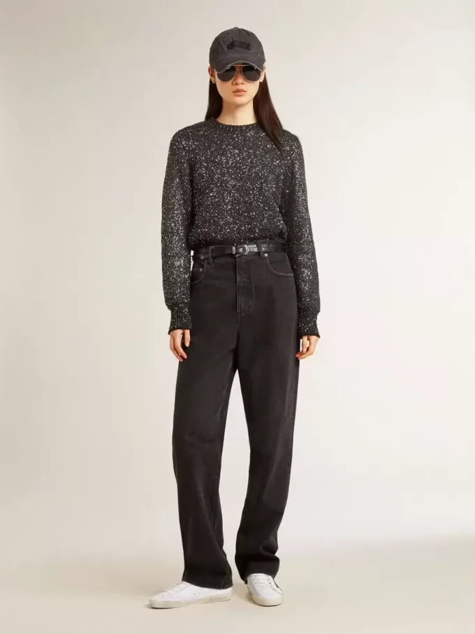 Super-Star für Damen mit schwarzem Swarovski-Kristallstern und Fersenlasche Super-Star für Damen mit schwarzem Swarovski-Kristallstern und Fersenlasche