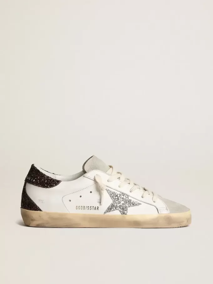 Super-Star für Damen mit silbernem Stern und braunem Glitzer-Fersenriemen Super-Star für Damen mit silbernem Stern und braunem Glitzer-Fersenriemen