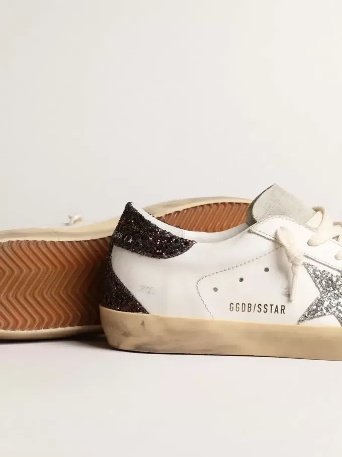 Super-Star für Damen mit silbernem Stern und braunem Glitzer-Fersenriemen Super-Star für Damen mit silbernem Stern und braunem Glitzer-Fersenriemen