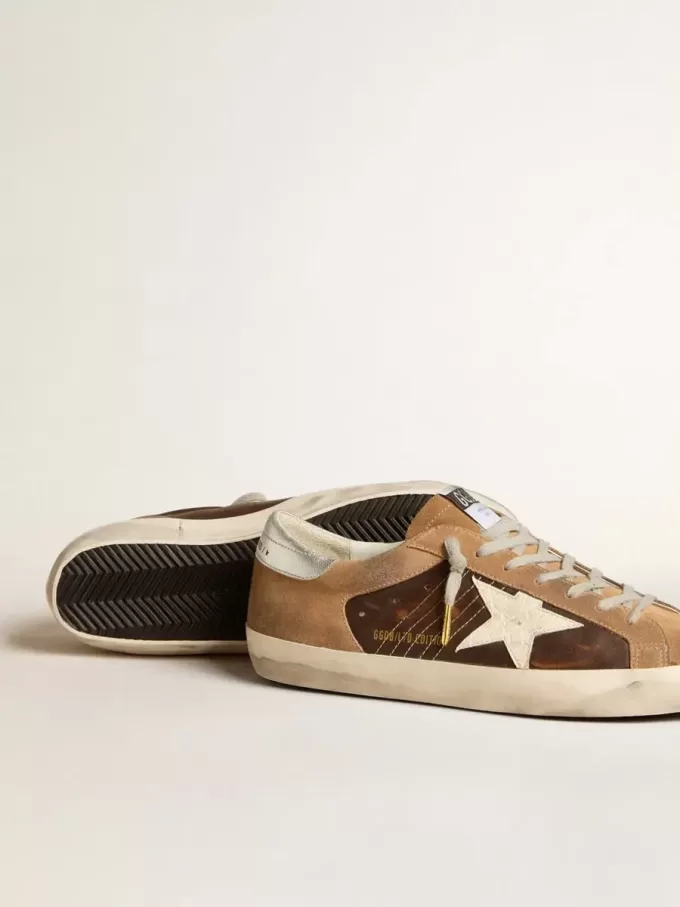 Super-Star LTD aus braunem Leder und tabakfarbenem Wildleder mit weißem Stern Super-Star LTD aus braunem Leder und tabakfarbenem Wildleder mit weißem Stern