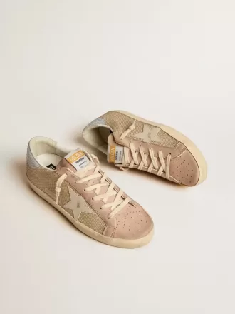 Super-Star LTD aus weißem Mesh und rosa Nubukleder mit Swarovski-Kristallen an der Fersenlasche