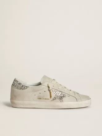 Super-Star LTD für Damen aus elfenbeinfarbenem Nappaleder mit platinfarbenem Glitzerstern und Fersenlasche