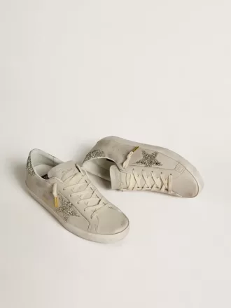 Super-Star LTD für Damen aus elfenbeinfarbenem Nappaleder mit platinfarbenem Glitzerstern und Fersenlasche