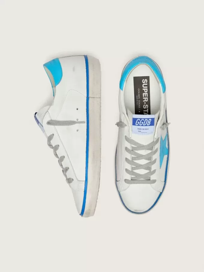 Super-Star LTD für Damen aus weißem Leder mit hellblauem Lederstern und Fersenlasche