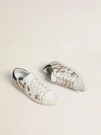 Super-Star LTD für Damen aus weißem Ponyfell mit braunem Glitzer und weißem Wildlederstern