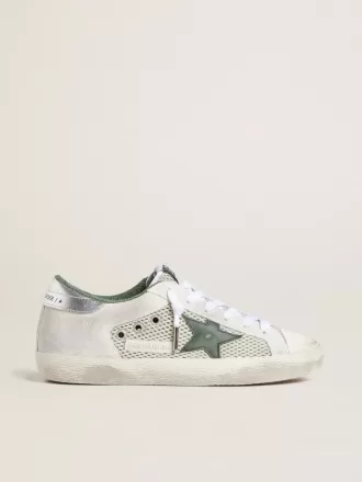 Super-Star LTD für Damen aus weißem Wildleder und Mesh mit grünem Lederstern und silberfarbenem Lederabsatz